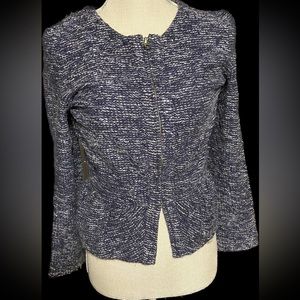 Jcrew Peplum Zip Up Tweed Jacket in Navy Blue
